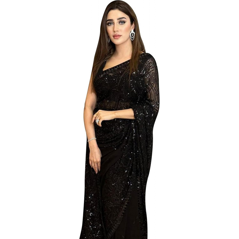Saree Georgette Women - Sari en Georgette brodé de sequins