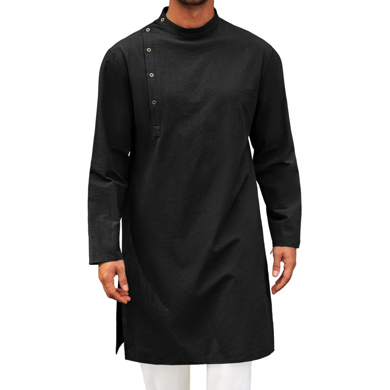 Kurta Men Cotton - Kaftan pour homme, robe longue à