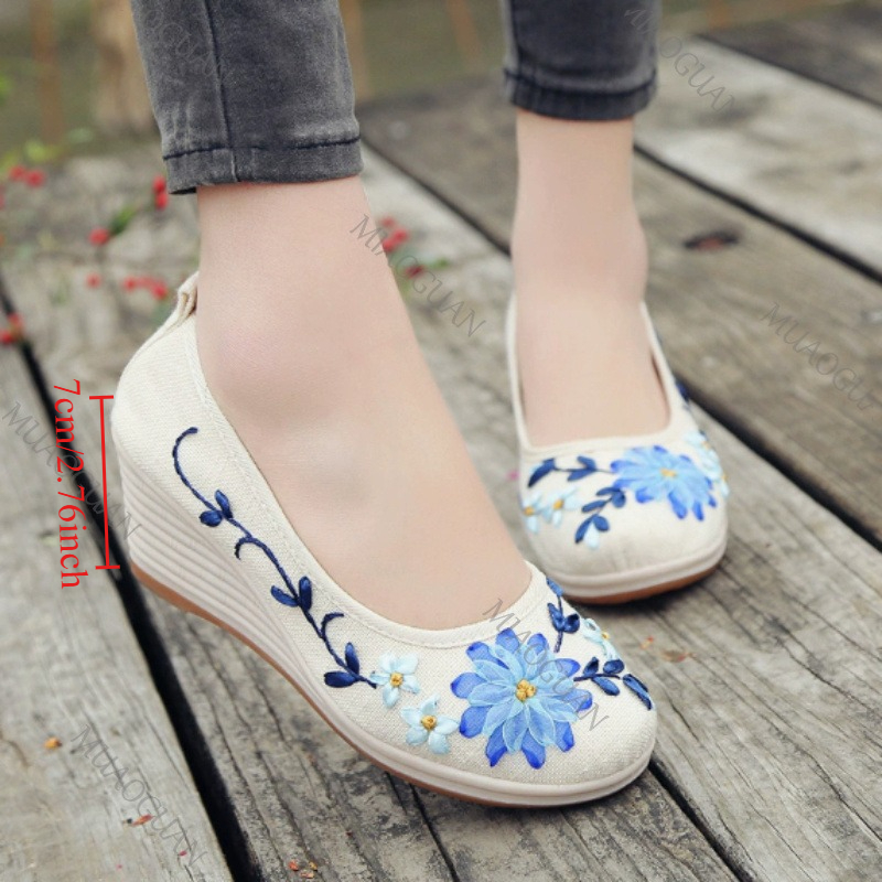 Ethnic Fashion In - Chaussures compensées brodées confortables pour femmes,