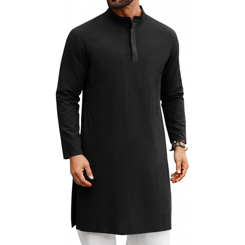Kurta Men Cotton - Chemises Henley décontractées à manches longues