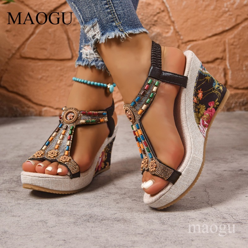 Sandales compensées bohèmes à  - Ethnic Boho Fashion avis et prix